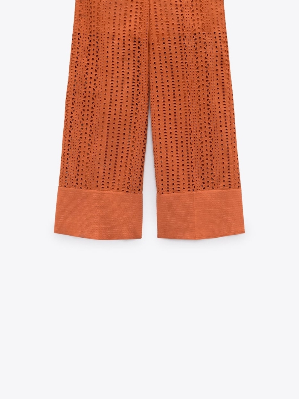 Zara Burnt Orange Eyelet Cropped Wide-Leg Pants